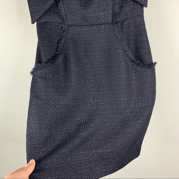 Misha Collection Dahlia Dress NWT New Navy Mini Off Shoulder Tweed Small S 2 XS - Picture 3 of 14